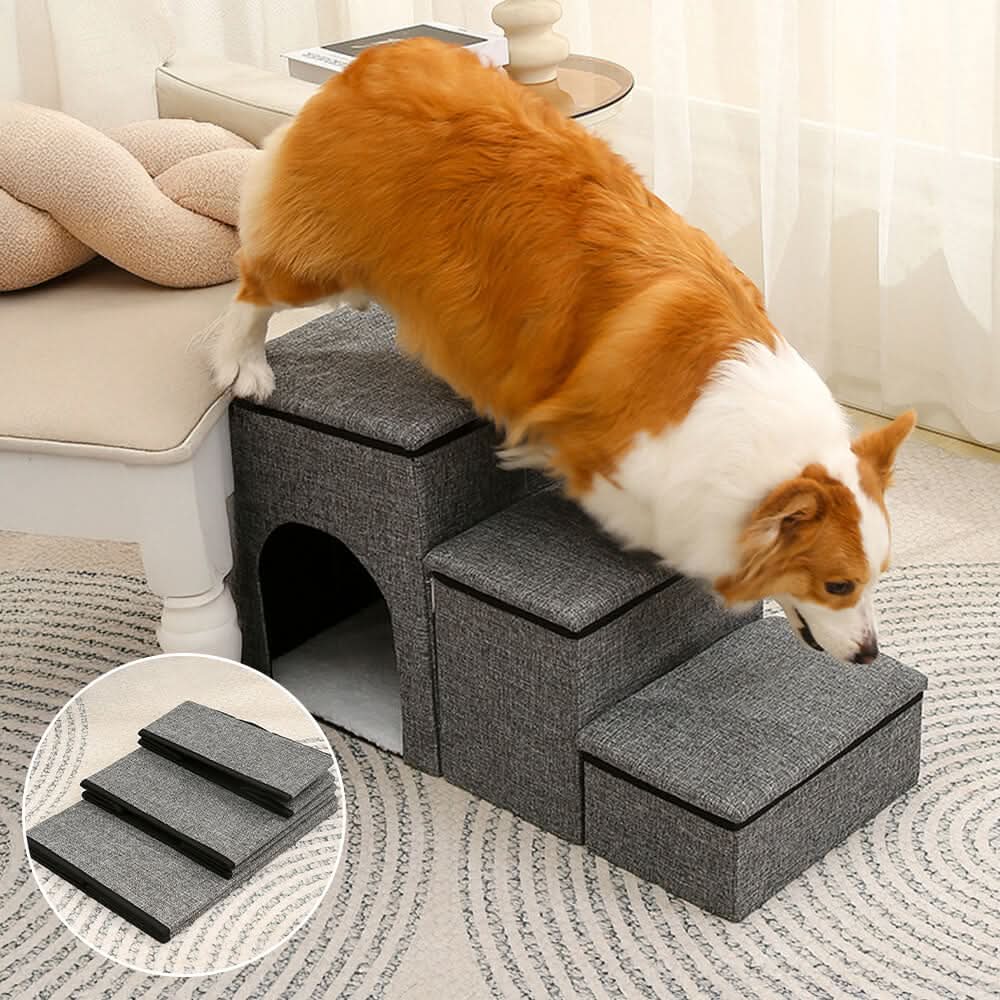 Portable Multi-Functional Foldable Dog Stairs with Storage and Condo Tektoty