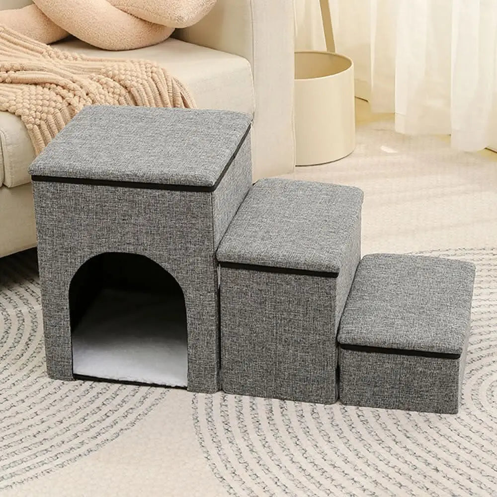 Portable Multi-Functional Foldable Dog Stairs with Storage and Condo Tektoty