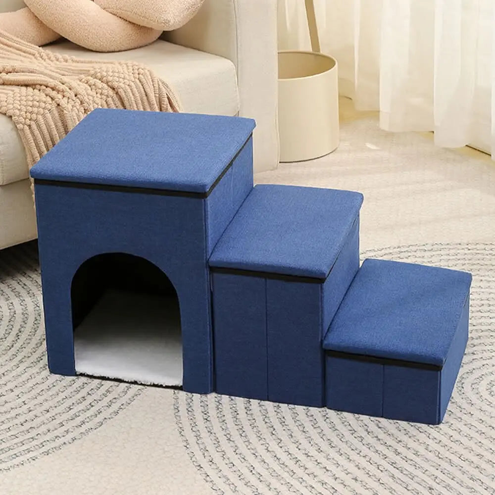 Portable Multi-Functional Foldable Dog Stairs with Storage and Condo Tektoty
