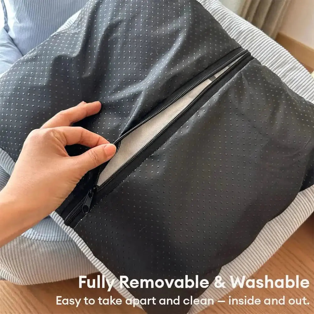 Rustic Corduroy Plaid Patchwork Dog Sofa Bed with Toy Tektoty