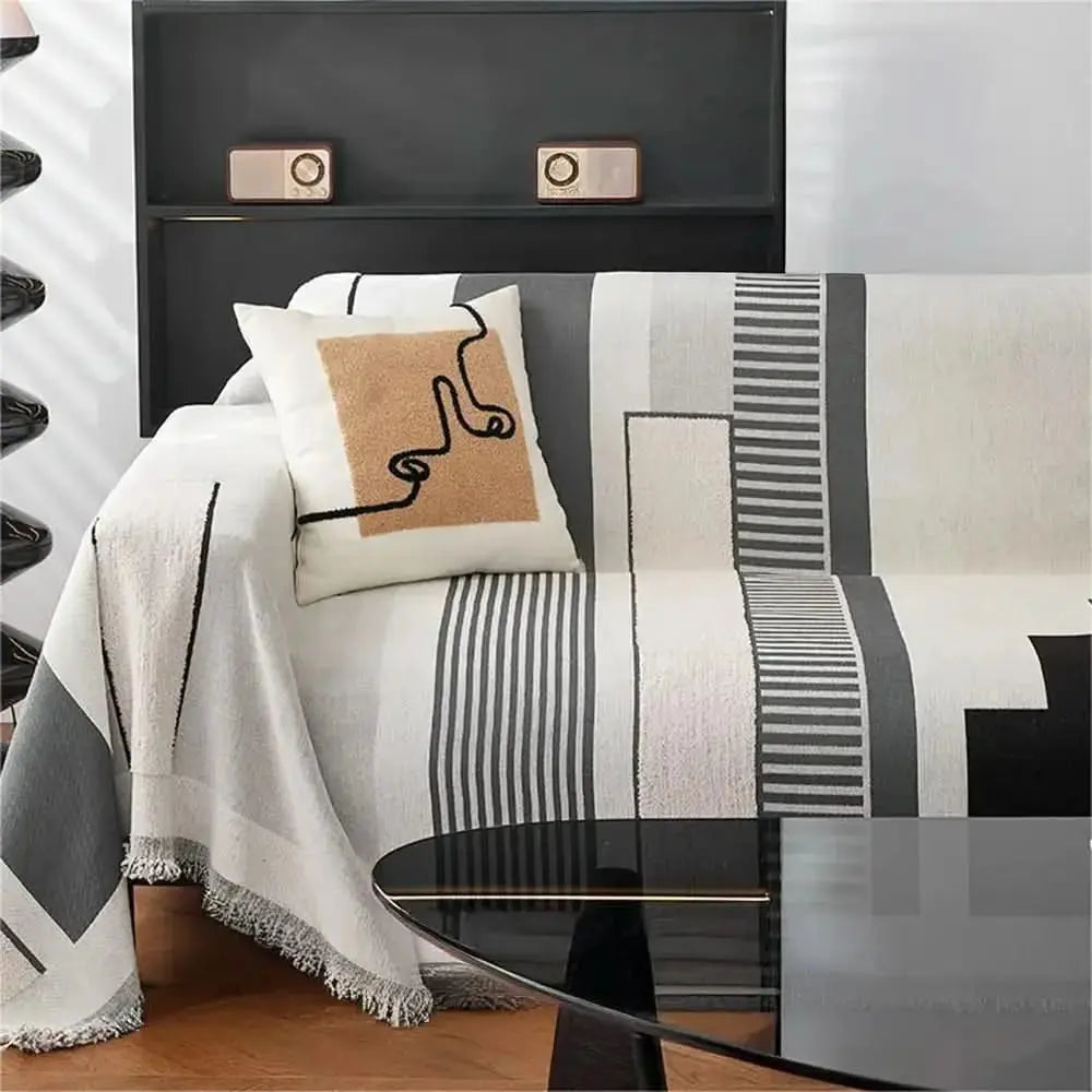 Stripe Art Scratch Resistant Chenille Multifunctional Sofa Protector Couch Cover Tektoty