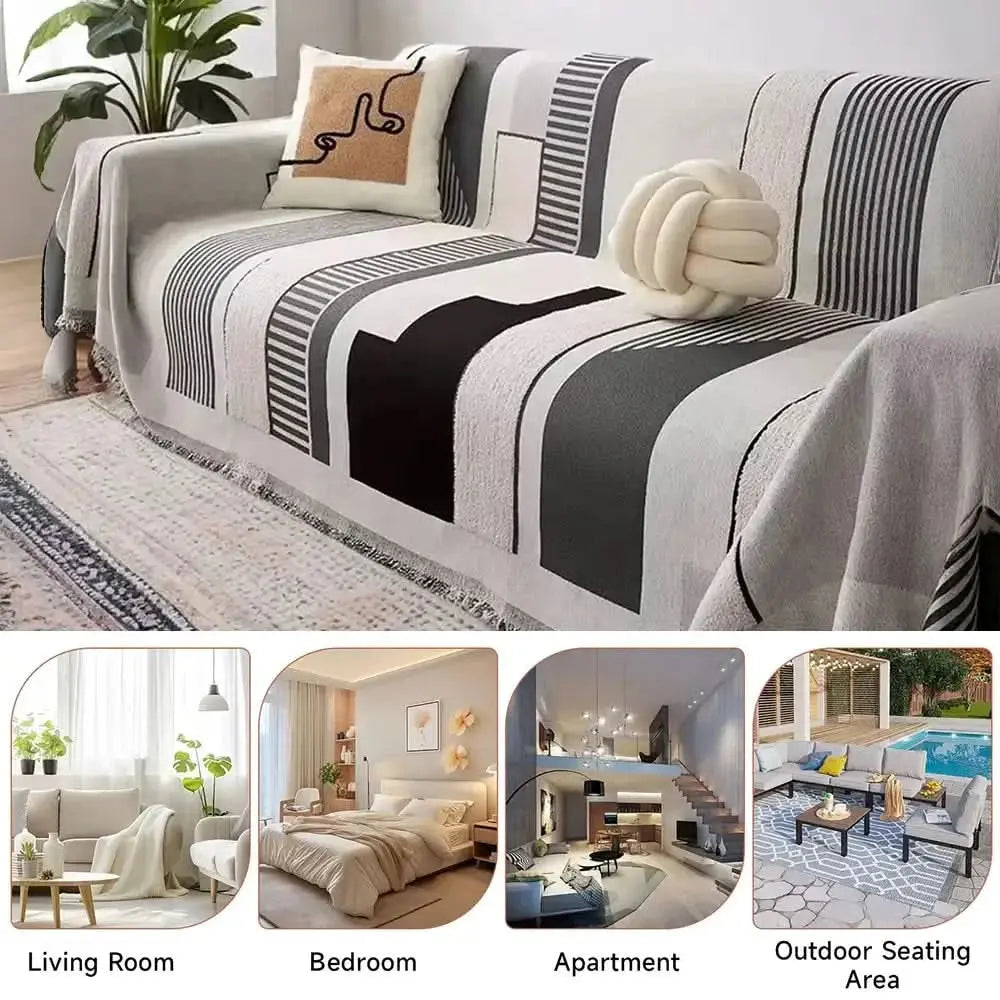 Stripe Art Scratch Resistant Chenille Multifunctional Sofa Protector Couch Cover Tektoty