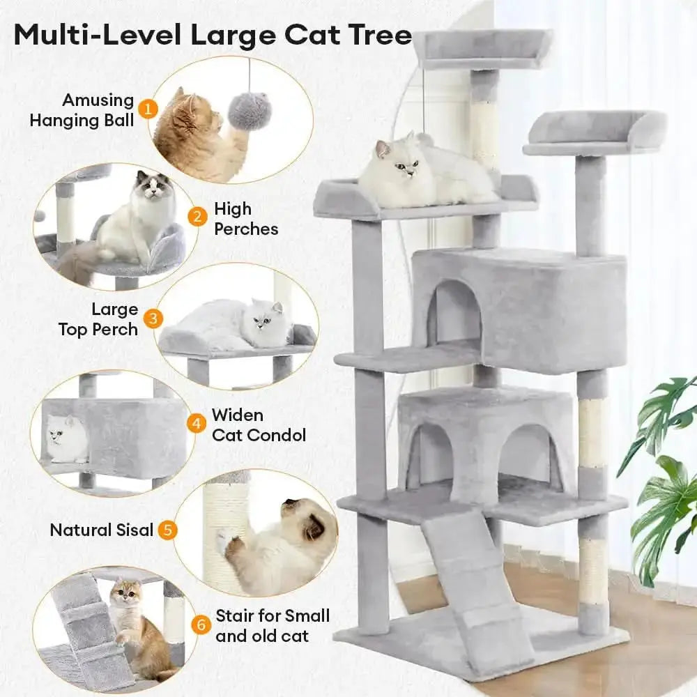 Sturdy Plush Multi-Level Cat Tree Tower with Cozy Condos & Scratching Posts Tektoty
