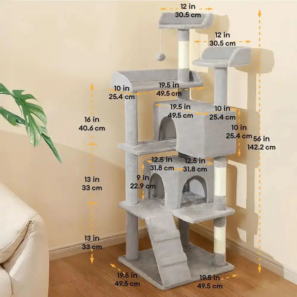 Sturdy Plush Multi-Level Cat Tree Tower with Cozy Condos & Scratching Posts Tektoty