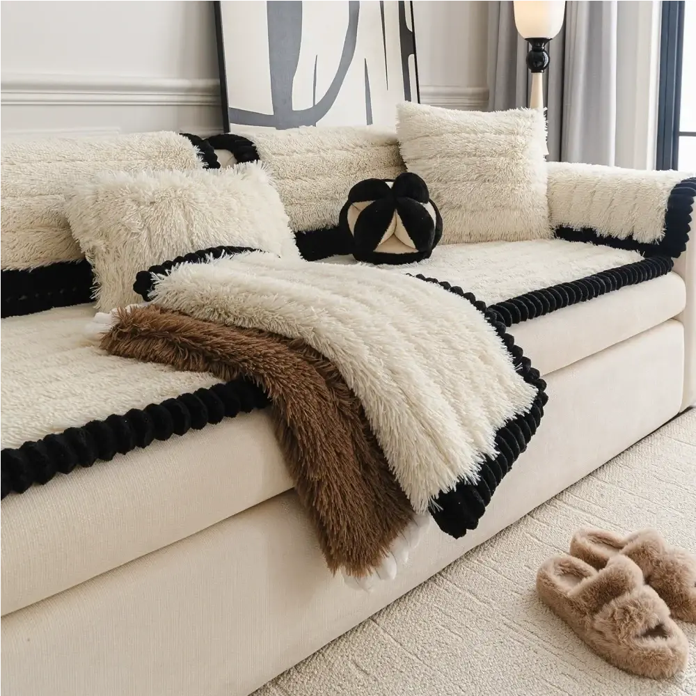 Luxury Fluffy Plush Thickened Comfortable Non-Slip Couch Cover Tektoty