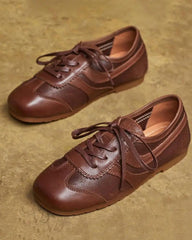 Retro Brown Nappa Leather Vintage Lace-Up Sneakers Tektoty