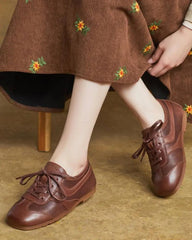 Retro Brown Nappa Leather Vintage Lace-Up Sneakers Tektoty