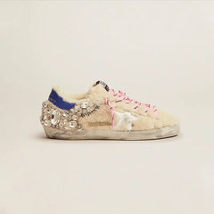 Korean style distressed star sneakers for women, blue sequined crystal plush, 2025 new style, hidden wedge heel, distressed sneakers.Korean style distressed star sneakers for women, blue sequined crystal plush, 2025 new style, hidden wedge heel, distresse Tektoty