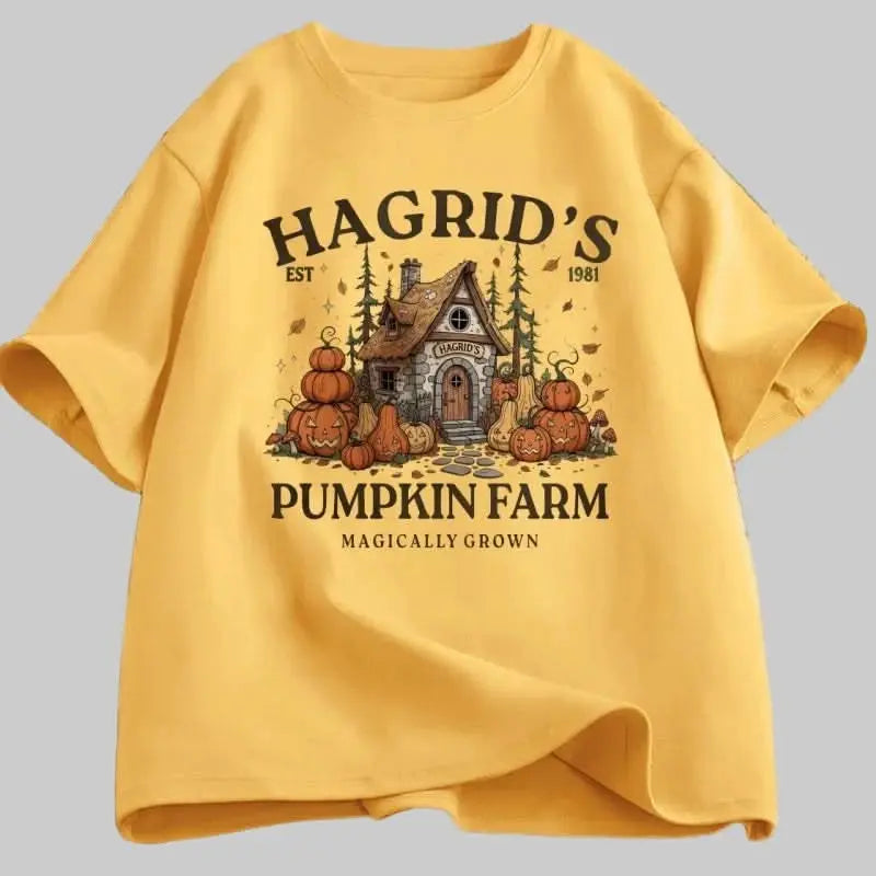 Hagrid's Pumpkin Farm T-Shirt | Women's Fall Season Retro Graphic Tee | Magically Grown Cotton Short Sleeve Tektoty