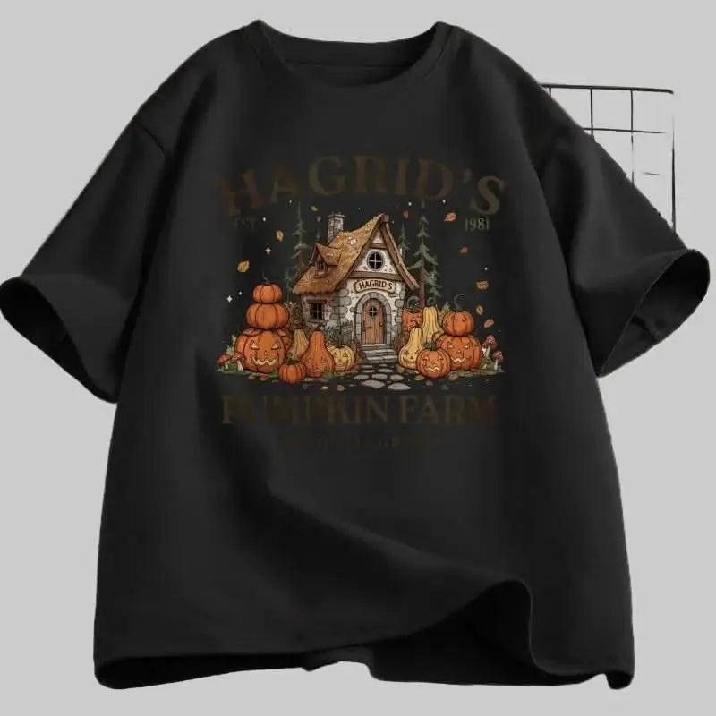 Hagrid's Pumpkin Farm T-Shirt | Women's Fall Season Retro Graphic Tee | Magically Grown Cotton Short Sleeve Tektoty