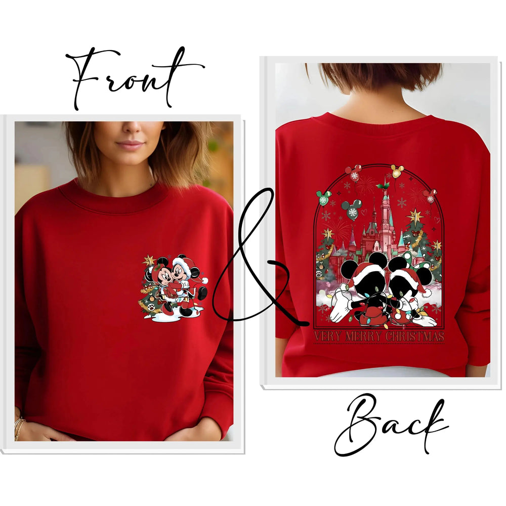 Mickey Minnie Couple Christmas Sweatshirt Mickey's Very Merry Christmas Party Disneyland Castle Sweatshirt Tektoty