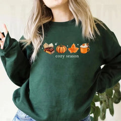 Cozy Season Sweatshirt - Fall Pumpkin Spice Coffee & Books Lover Pullover - Women's Tektoty