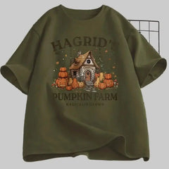Hagrid's Pumpkin Farm T-Shirt | Women's Fall Season Retro Graphic Tee | Magically Grown Cotton Short Sleeve Tektoty