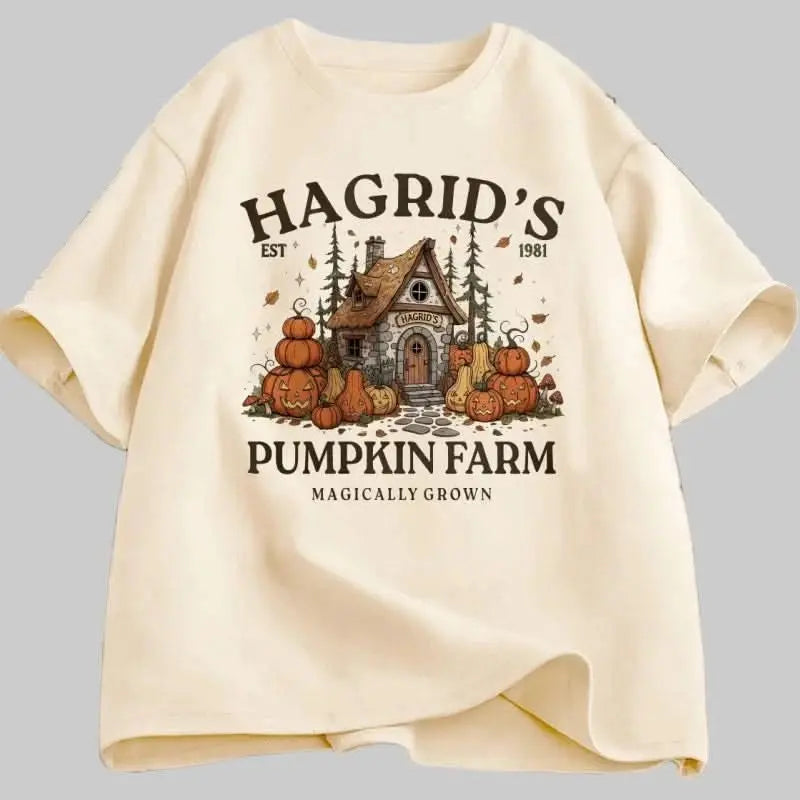 Hagrid's Pumpkin Farm T-Shirt | Women's Fall Season Retro Graphic Tee | Magically Grown Cotton Short Sleeve Tektoty