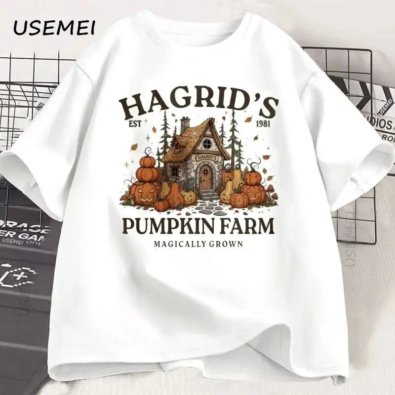 Hagrid's Pumpkin Farm T-Shirt | Women's Fall Season Retro Graphic Tee | Magically Grown Cotton Short Sleeve Tektoty