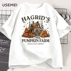 Hagrid's Pumpkin Farm T-Shirt | Women's Fall Season Retro Graphic Tee | Magically Grown Cotton Short Sleeve Tektoty