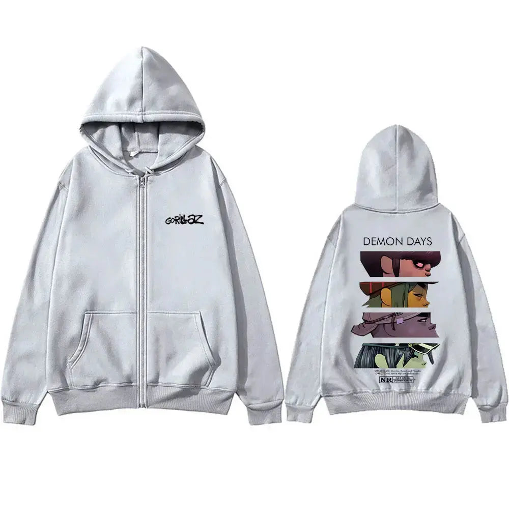 Rock Band Gorillaz Demon Days Eyes Graphic Zipper Hoodie Men Hip Hop Fashion Oversized Zip Up Jacket Unisex Zip Up Sweatshirt Tektoty