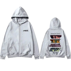 Rock Band Gorillaz Demon Days Eyes Graphic Zipper Hoodie Men Hip Hop Fashion Oversized Zip Up Jacket Unisex Zip Up Sweatshirt Tektoty