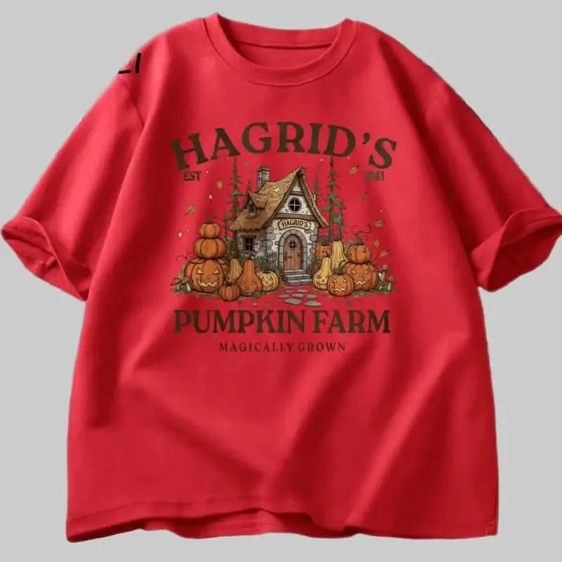 Hagrid's Pumpkin Farm T-Shirt | Women's Fall Season Retro Graphic Tee | Magically Grown Cotton Short Sleeve Tektoty