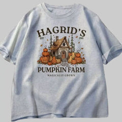 Hagrid's Pumpkin Farm T-Shirt | Women's Fall Season Retro Graphic Tee | Magically Grown Cotton Short Sleeve Tektoty