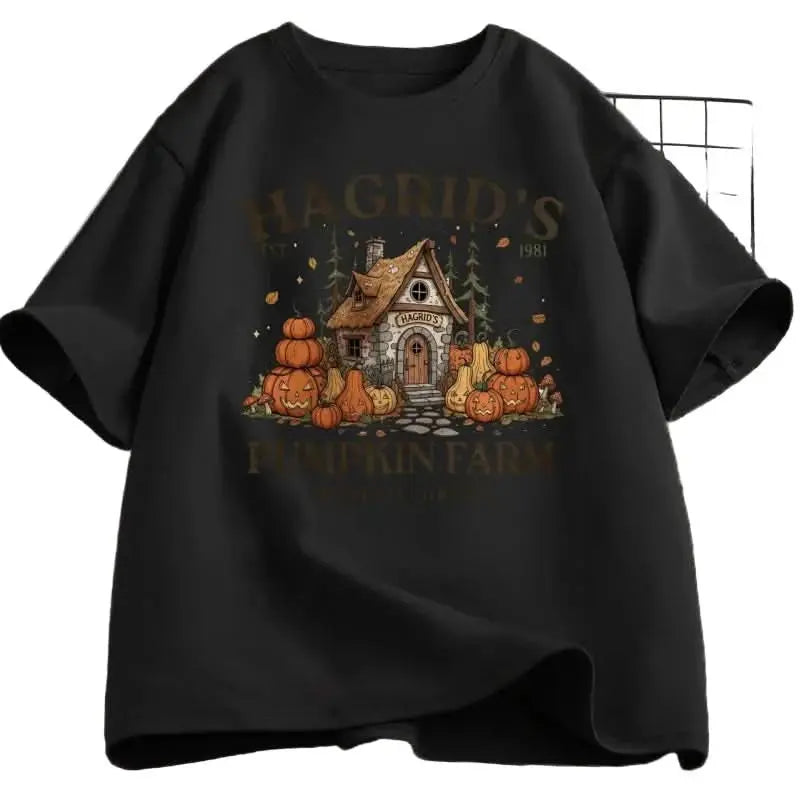 Hagrid's Pumpkin Farm T-Shirt | Women's Fall Season Retro Graphic Tee | Magically Grown Cotton Short Sleeve Tektoty