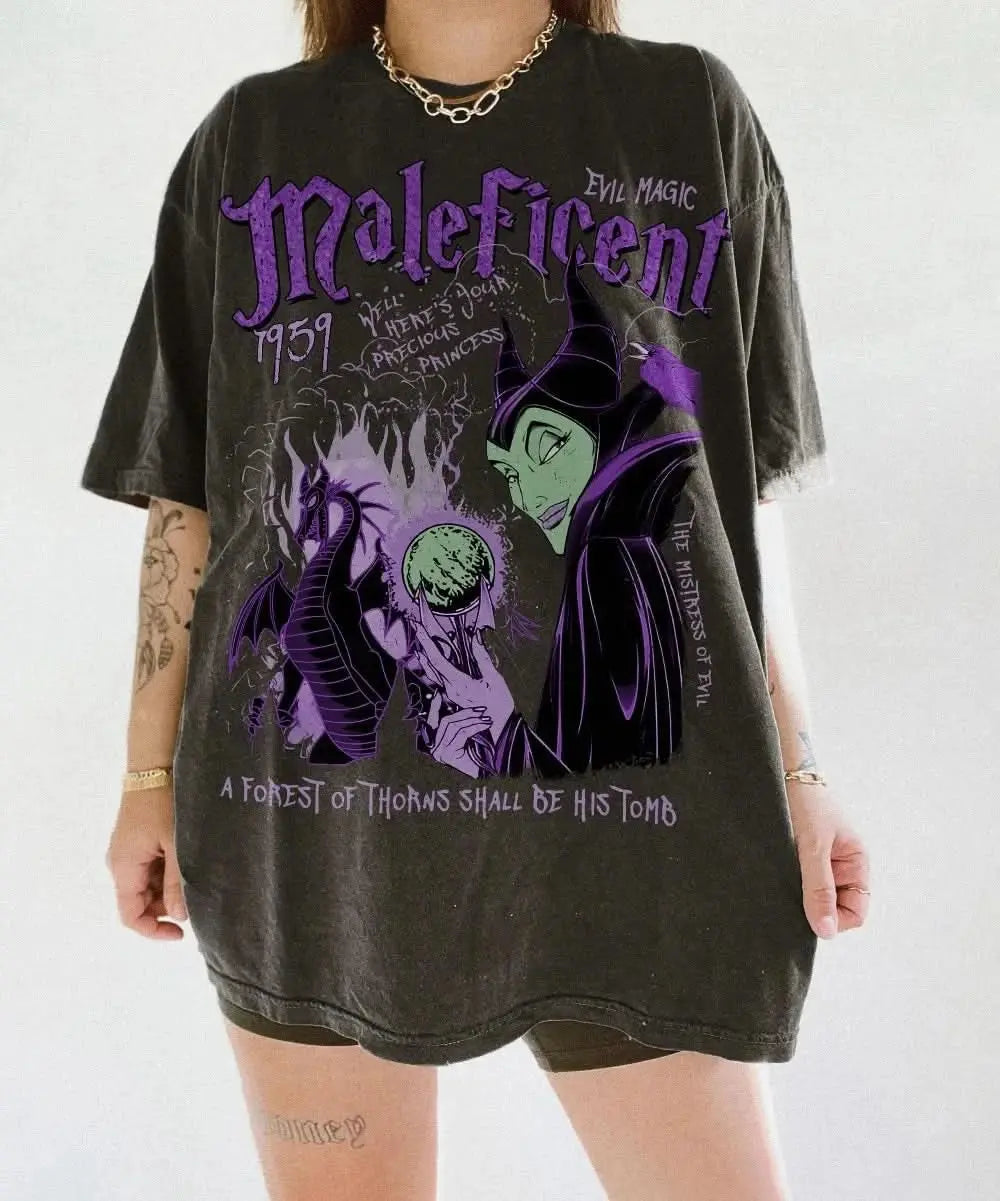 Retro Comfort Colors Maleficent Shirt Halloween Villains T-Shirt Maleficent Witch Sweatshirt Disney Halloween 2025 Shirt Tektoty
