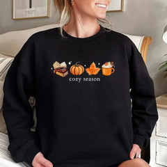 Cozy Season Sweatshirt - Fall Pumpkin Spice Coffee & Books Lover Pullover - Women's Tektoty