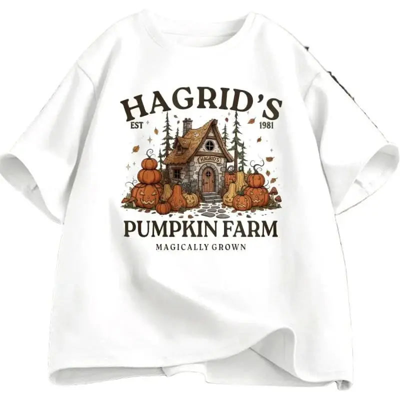 Hagrid's Pumpkin Farm T-Shirt | Women's Fall Season Retro Graphic Tee | Magically Grown Cotton Short Sleeve Tektoty