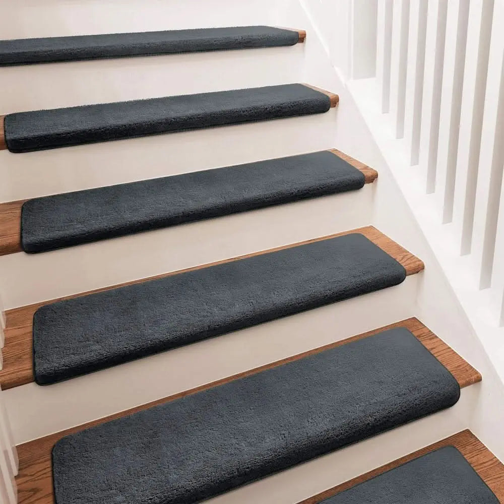 Solid Color Plush Stair Protectors Non-Slip Tape Free Carpet Stair Treads Tektoty