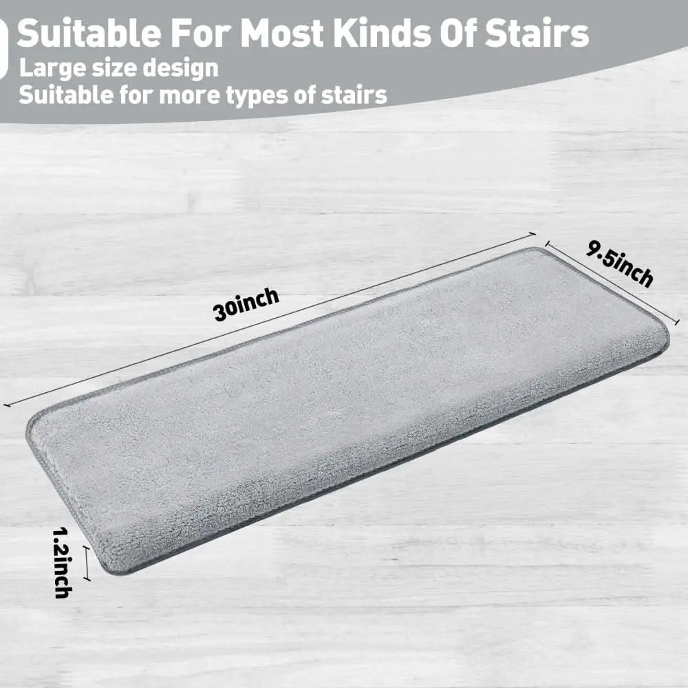 Solid Color Plush Stair Protectors Non-Slip Tape Free Carpet Stair Treads Tektoty