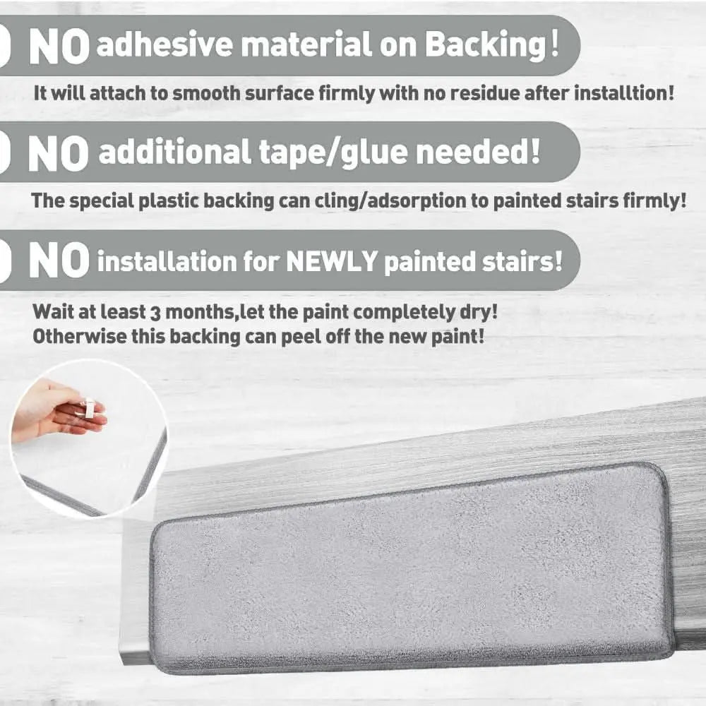 Solid Color Plush Stair Protectors Non-Slip Tape Free Carpet Stair Treads Tektoty