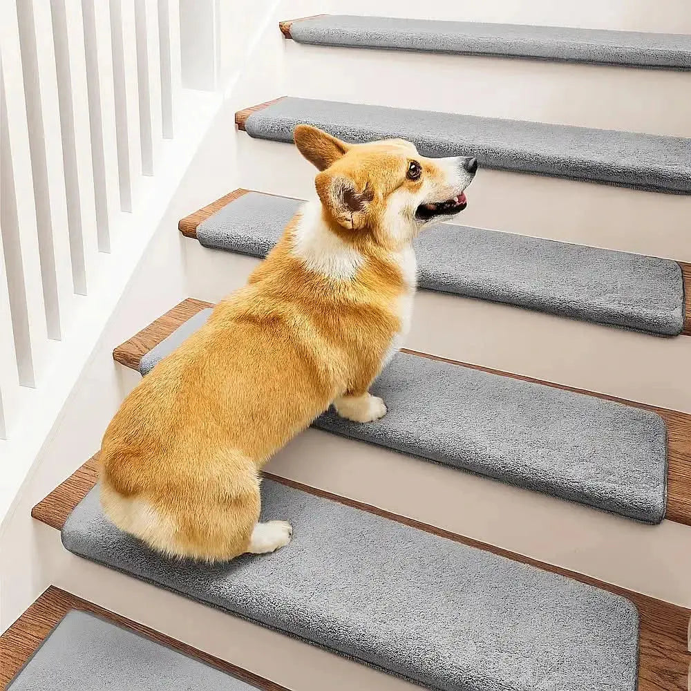 Solid Color Plush Stair Protectors Non-Slip Tape Free Carpet Stair Treads Tektoty