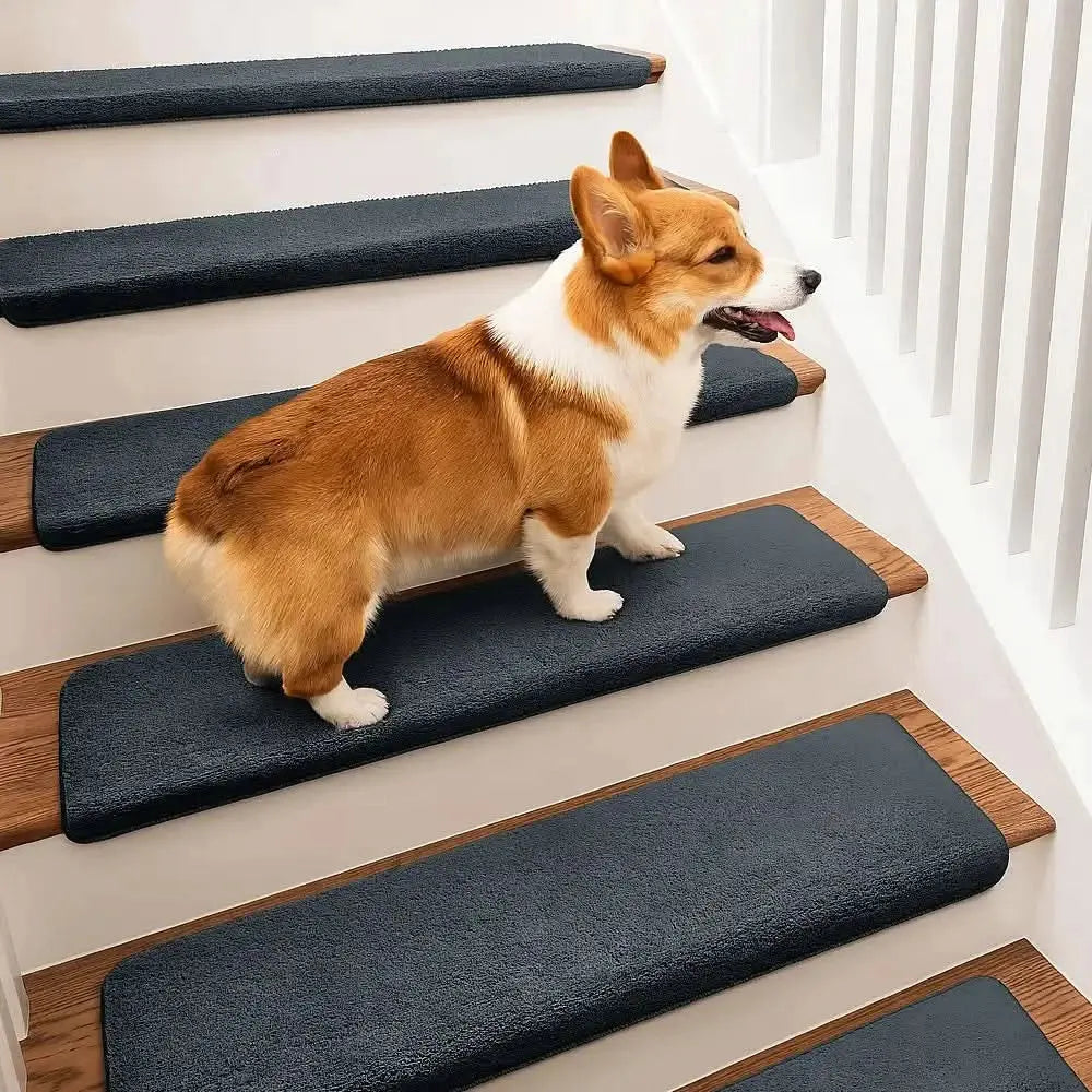 Solid Color Plush Stair Protectors Non-Slip Tape Free Carpet Stair Treads Tektoty