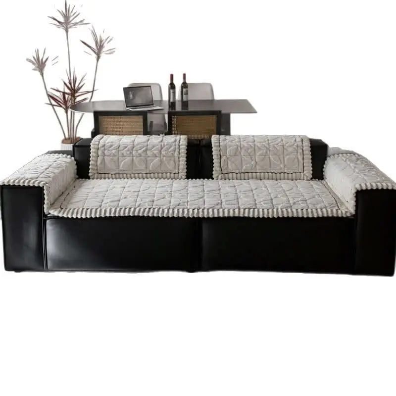 Thickened Short Plush Leaf Pattern Scratch Resistant Non-Slip Couch Cover Tektoty