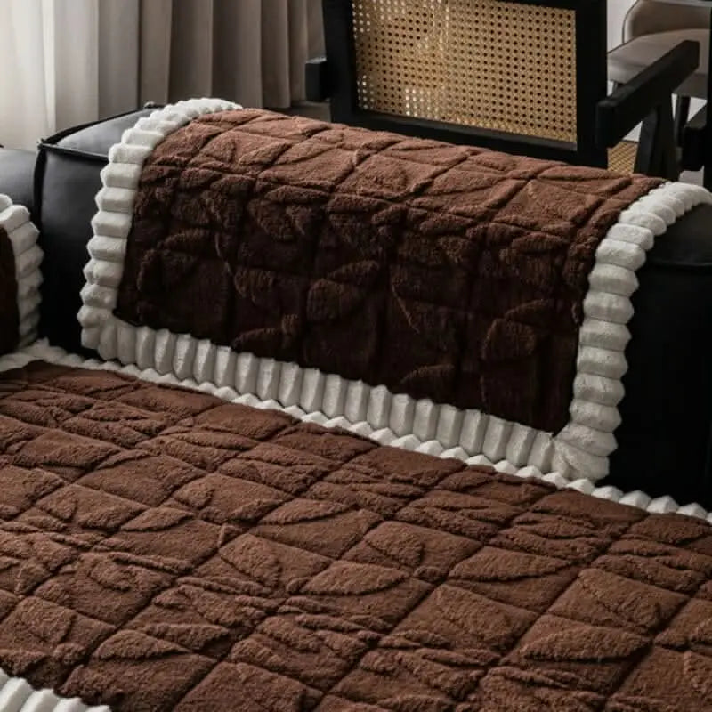 Thickened Short Plush Leaf Pattern Scratch Resistant Non-Slip Couch Cover Tektoty