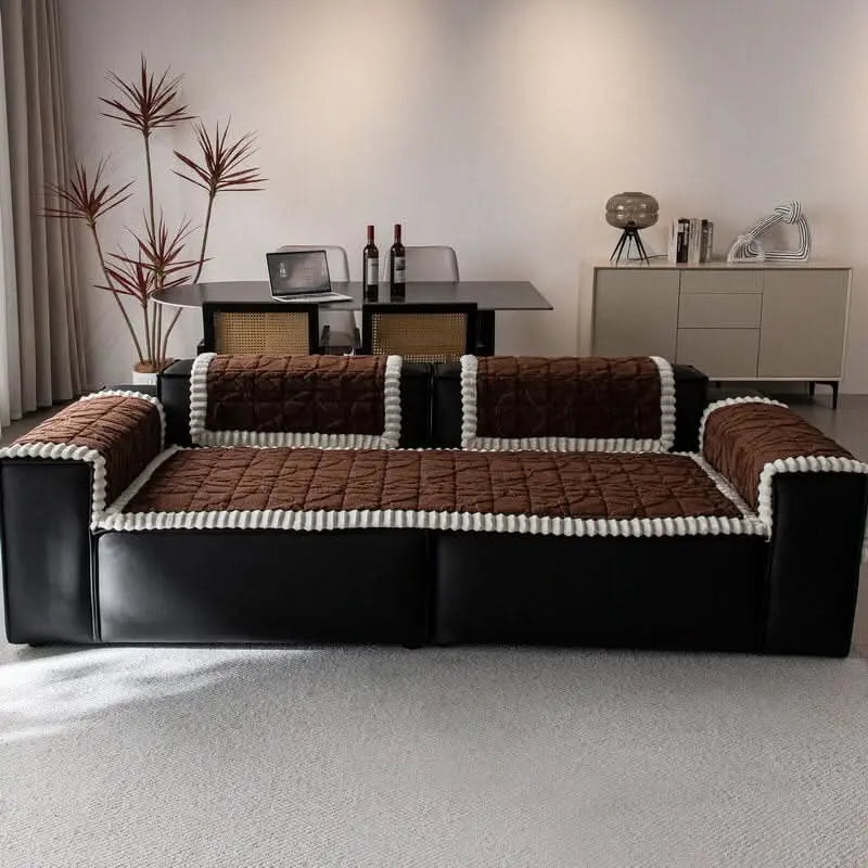 Thickened Short Plush Leaf Pattern Scratch Resistant Non-Slip Couch Cover Tektoty