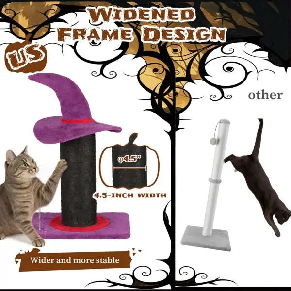 Wizard Hat Cat Scratching Post With Spring Ball Toy For Indoor Cats, Halloween Spooky Cat Scratcher, Purple Tektoty