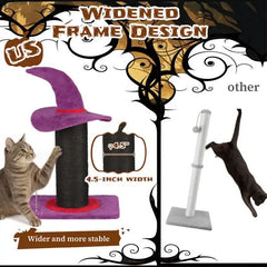 Wizard Hat Cat Scratching Post With Spring Ball Toy For Indoor Cats, Halloween Spooky Cat Scratcher, Purple Tektoty