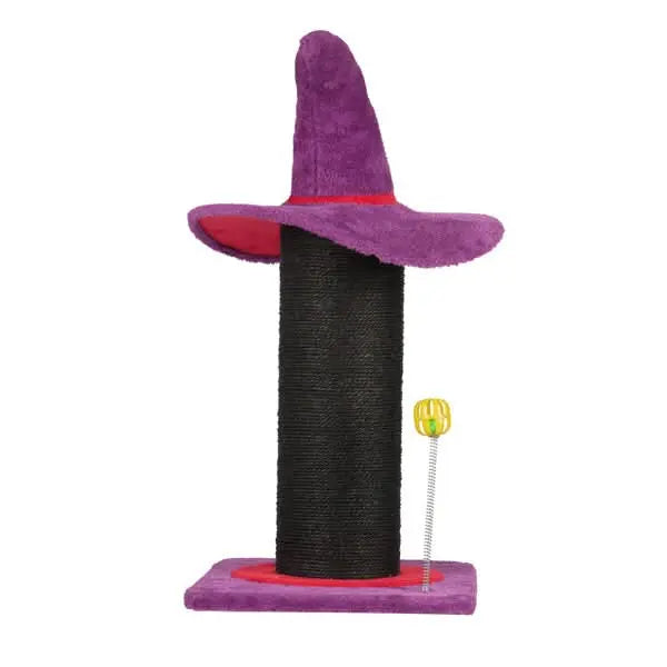 Wizard Hat Cat Scratching Post With Spring Ball Toy For Indoor Cats, Halloween Spooky Cat Scratcher, Purple Tektoty