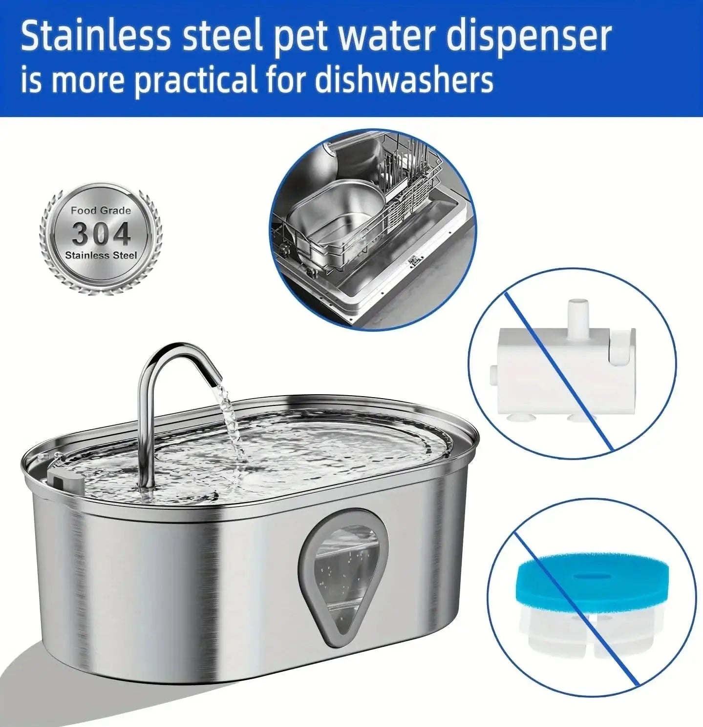 Automatic Pet Water Fountain|3.5L Stainless Cat Fountain Tektoty