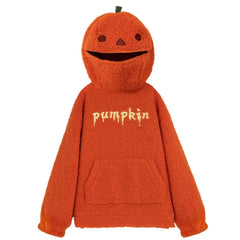 Women's Halloween Pumpkin Sweatshirt, Loose Fleece Hoodie for Autumn, Orange Tektoty