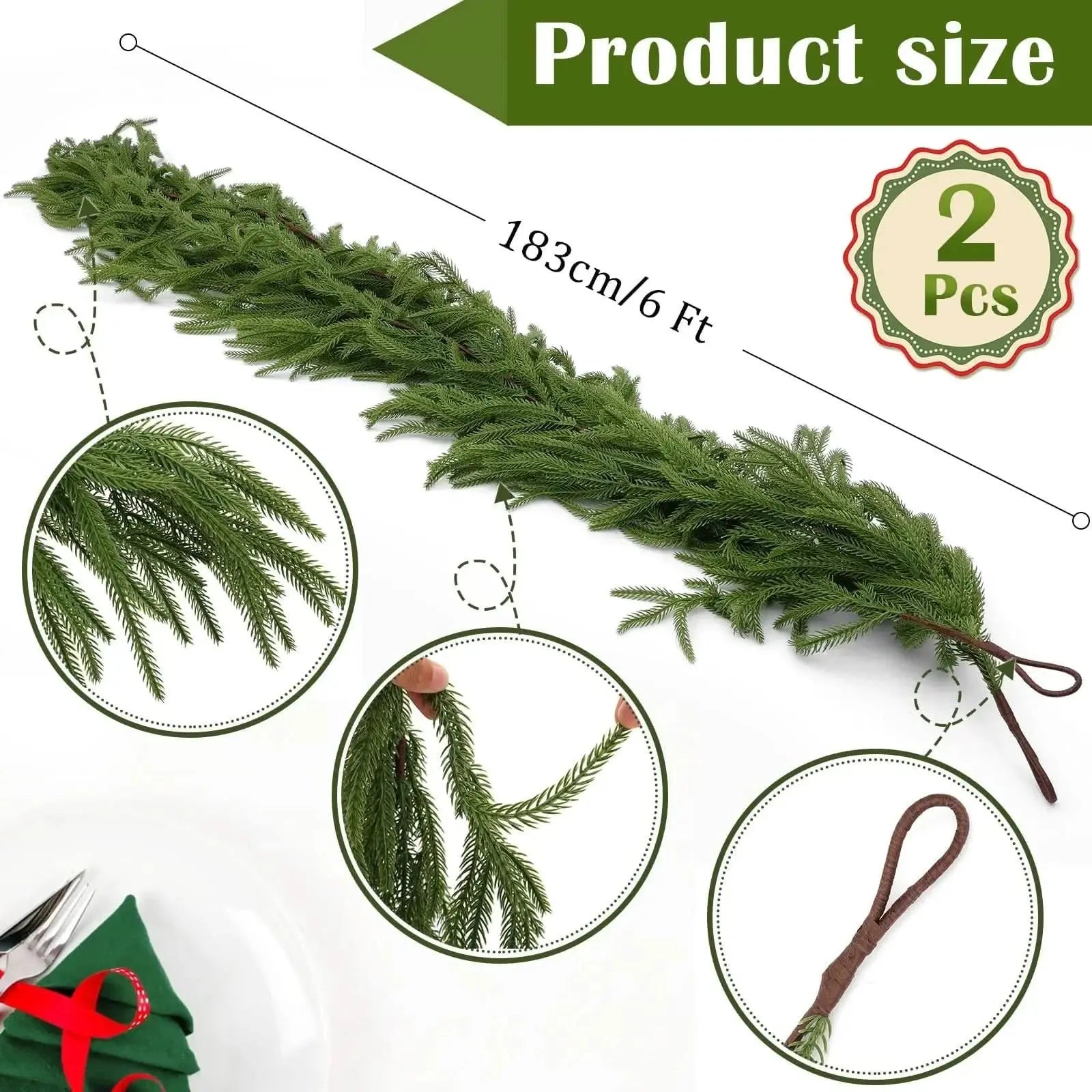 Real Touch Pine Garlands|6 FT Artificial Cedar Garlands –Realistic Touch Winter Greenery Tektoty