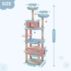 Flower Cat Tree 72" Large Cat Tower with Steel Hammock & Condos, Blue Tektoty